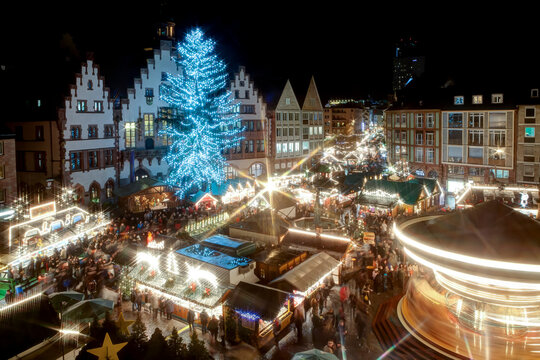Germany, Hesse, Frankfurt, Christmas market at night