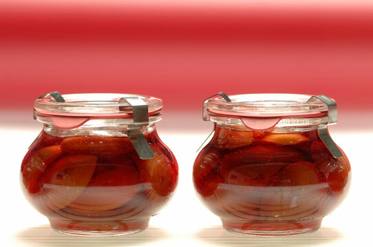 Stewed fruit in jar, close-up