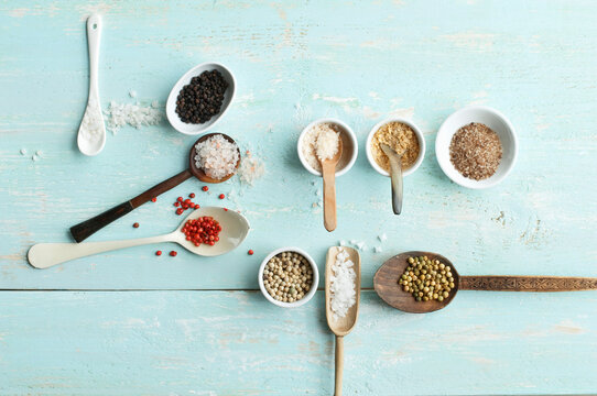 Various sorts of salt and various sorts of pepper