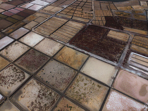 Drone captures geometric patterns of Salinas de Janubio salt flats
