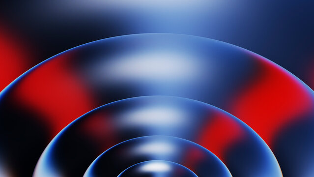 Abstract 3D rendering of luminous layered spheres in blue and red