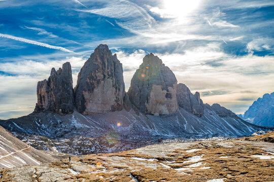 Majestic Tre Cime di Lavaredo mountains in South Tyrol Italy