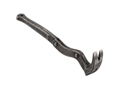 Antique forged iron adjustable nail puller and pry bar tool isolated on a clean transparent background