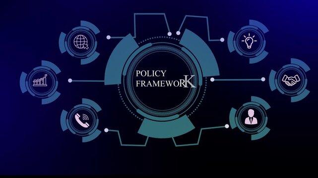Business Policy Framework Circular Infographic Animation with Digital Technology Background