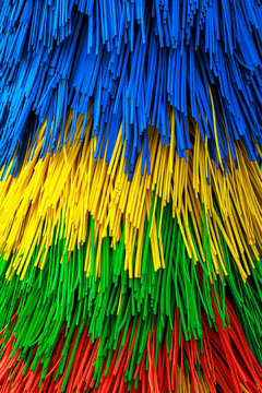 Colorful plastic brush forms an abstract texture in a car wash