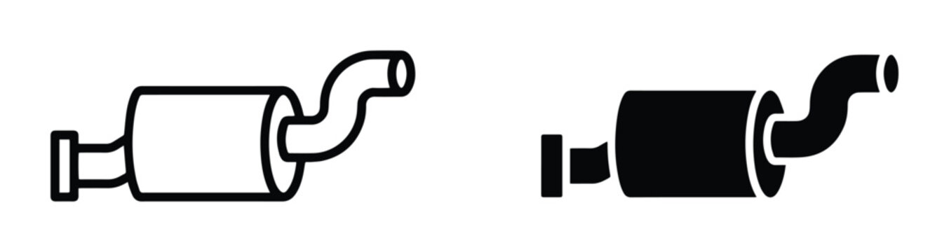 Car Exhaust Muffler Icons, Automotive Part Symbols, Vehicle System Silhouettes