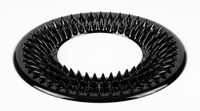Black magnetic ferrofluid spikes forming perfect circular frame