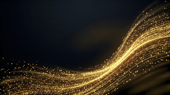 Abstract golden light waves forming elegant curved digital pattern design