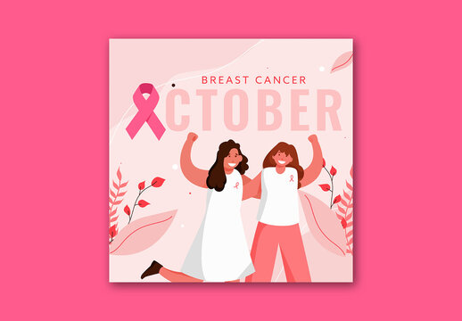 Editable Breast Cancer Awareness Month Social Media Post with Cheerful Women for October Month.
