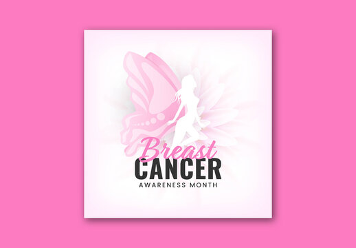 Editable Breast Cancer Awareness Month Social Media Post with Silhouette Fairy Art.