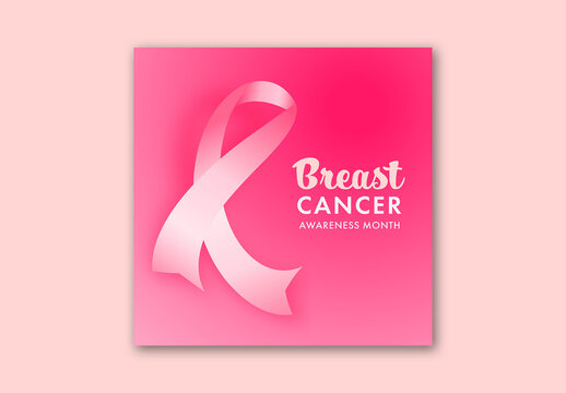 Editable Breast Cancer Awareness Month Social Media Post with Pink Ribbon for Health Campaign.