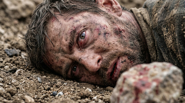 The Apostle Paul, having been stoned and left for dead outside Lystra, miraculously opening his eyes as disciples gather around him