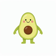 Fototapeta premium Cute Cartoon Avocado Character with Happy Smiling Face Isolated on White Background