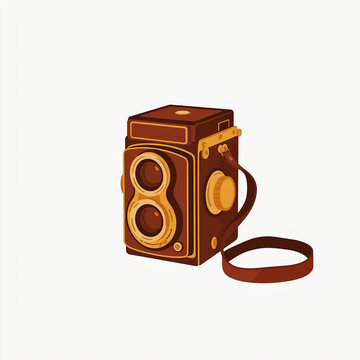 Vintage Twin Lens Reflex Camera Illustration on White Background