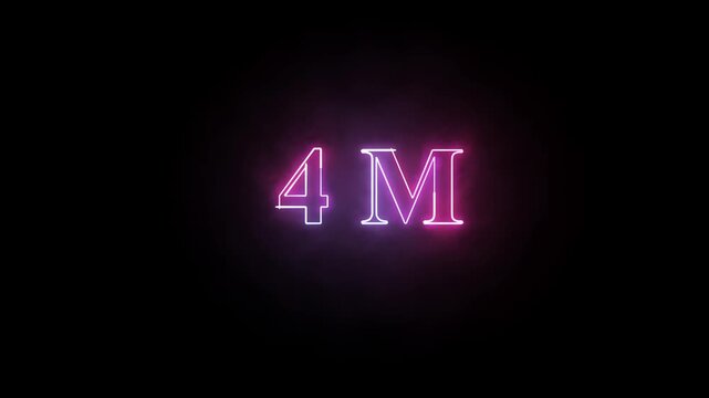 4M Neon Text Sign Glowing Animation on Black Background