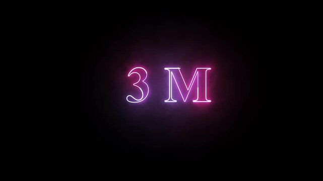 3M Neon Text Sign Glowing Animation on Black Background