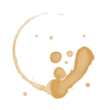 Coffee stain ring with drips and splatters isolated on transparent background