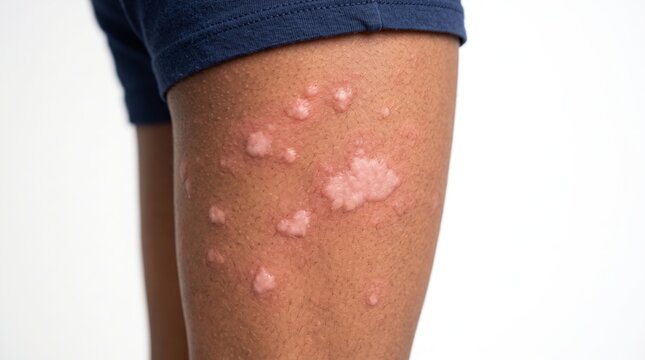 Child Upper Leg Showing Urticaria Hives Rash with Raised Allergic Wheals