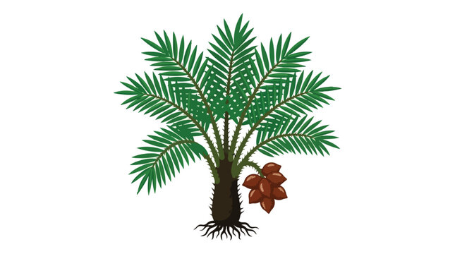 Tropical Snake Fruit Tree Illustration with Salak Fruit Bunch and Roots Isolated on White Background For Design