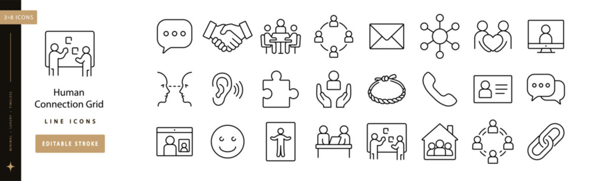 Human Connection Grid line icon set editable stroke
