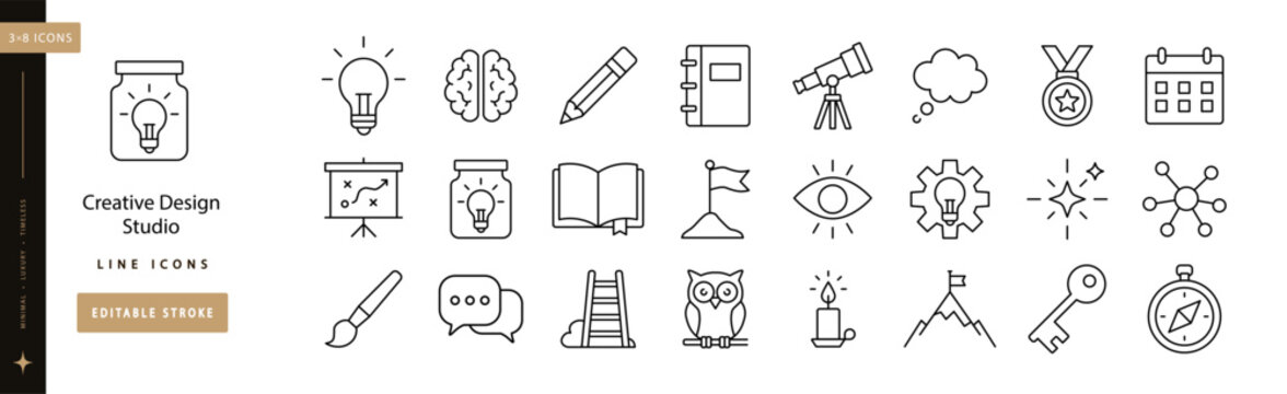Creative Design Studio line icon set editable stroke