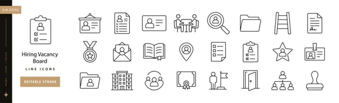 Hiring Vacancy Board line icon set editable stroke