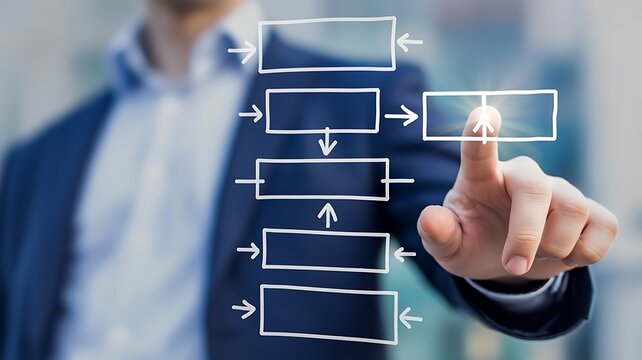 Business process management with digital workflow diagram and connected operations