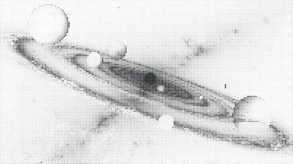 Obraz premium Abstract artistic background featuring a black and white halftone dotted planet space landscape illustration