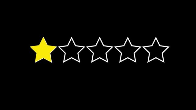 Star rating animation, product performance positive impression. 1 star rating animation Black Background