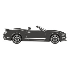 Obraz premium Elegant black convertible car driving along a smooth road in silhouette with wheels shown monochrome