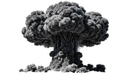 Massive dark grey mushroom cloud explosion, isolated on transparent background © JOSEPH