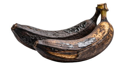 Two overripe dark brown bananas with wrinkled peel, isolated on transparent background © JOSEPH