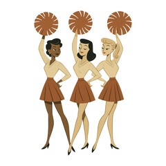 Fototapeta premium PNG Retro cheerleaders with pom-poms