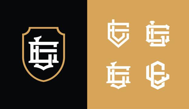 Classic athletic sport monogram logos with letters EL or LE for collegiate branding and apparel