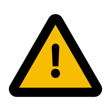 Yellow warning sign with black exclamation mark icon isolated on transparent background
