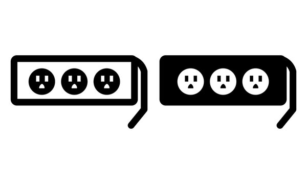 Set of two power strip icons with three electrical outlets, vector illustration isolated on transparent background