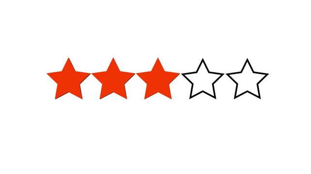 Star rating animation, product performance positive impression. 3 star rating animation. White Color Background
