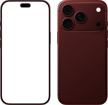 Front and BackFront View of dark Red iPhone 18 pro smartphone mockup, modern mobile screen outline template for UI UX app and device design illustration	
