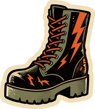 Electric Punk Boot: A bold combat boot adorned with striking lightning bolt patterns, featuring thick laces and a sturdy platform sole, embodying a rebellious and edgy aesthetic.