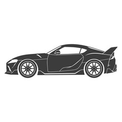 Naklejka premium High performance sports car silhouette with rear wing in side profile view with silhouette sleek