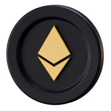 3D Gold Ethereum Crypto Coin Icon on Matte Black Circle