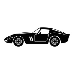 Fototapeta premium Black silhouette sports car driving on plain background with doors racing wheels high performance