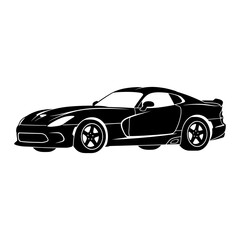 Fototapeta premium Black sports car silhouette driving on a plain background with against white background shown side