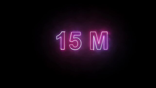 Vibrant neon lights form the number 15M against a stark black background, symbolizing a significant milestone or achievement.