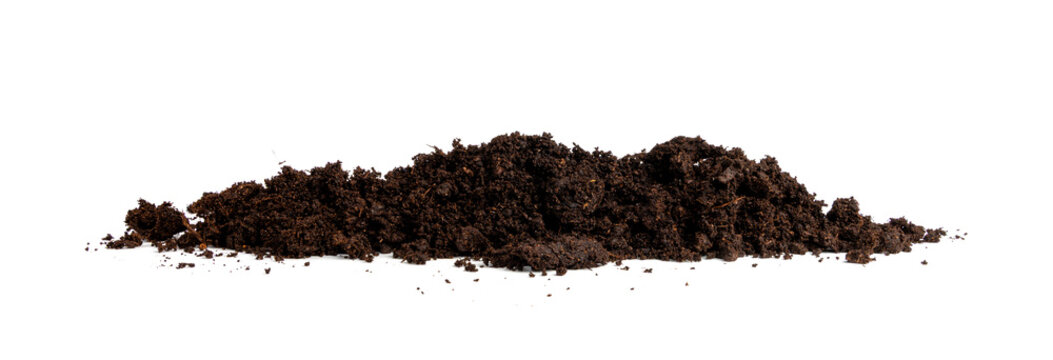 Peat soil isolated, compost pile, brown garden dirt mound