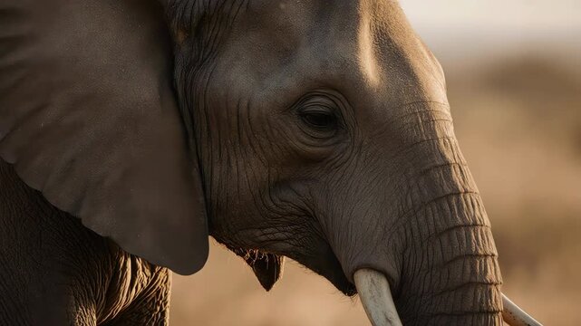 Close-up of elephant head at golden hour