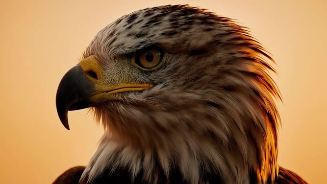 close-up of eagle face during golden hour