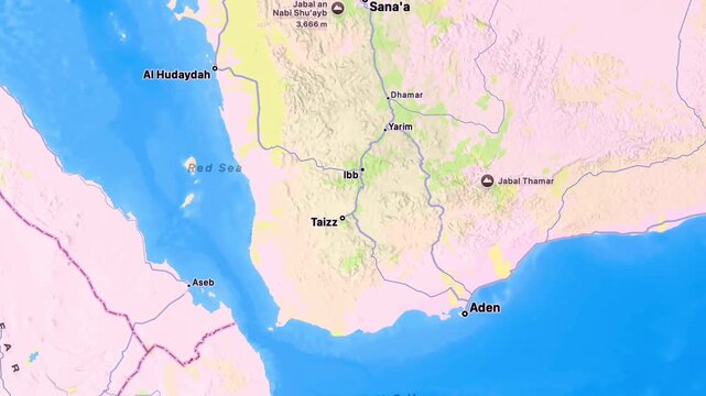 Detailed Map of Yemen, Red Sea and Gulf of Aden Showing Ongoing Conflict, Regional Borders, Maritime Routes and Strategic Geographic Location