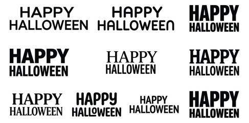 Obraz premium Set of various black happy halloween text designs in different fonts on a white background with typography designs