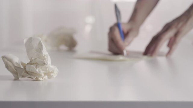 Writing a letter or document  on white table